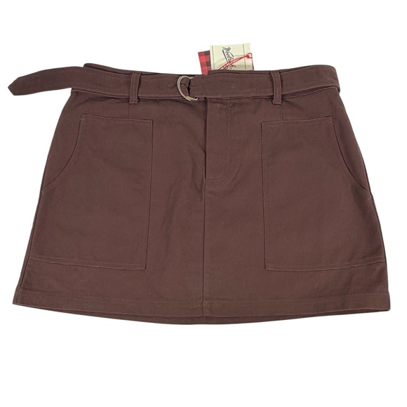 Woolrich Dresses & Skirts - Woolrich Belted Mini Skirt Size Large Brown NEW Cotton Utility Canvas‎ Pocket